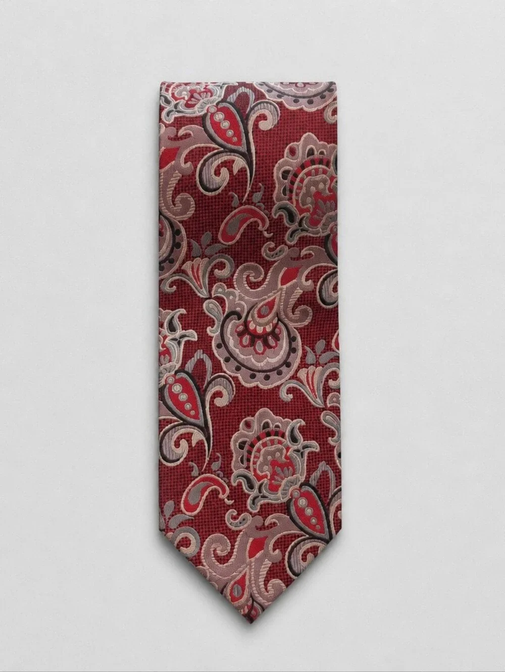 Massimo Ferre Red Paisley Tie Silk Silver Black Academia Old Money Heritage